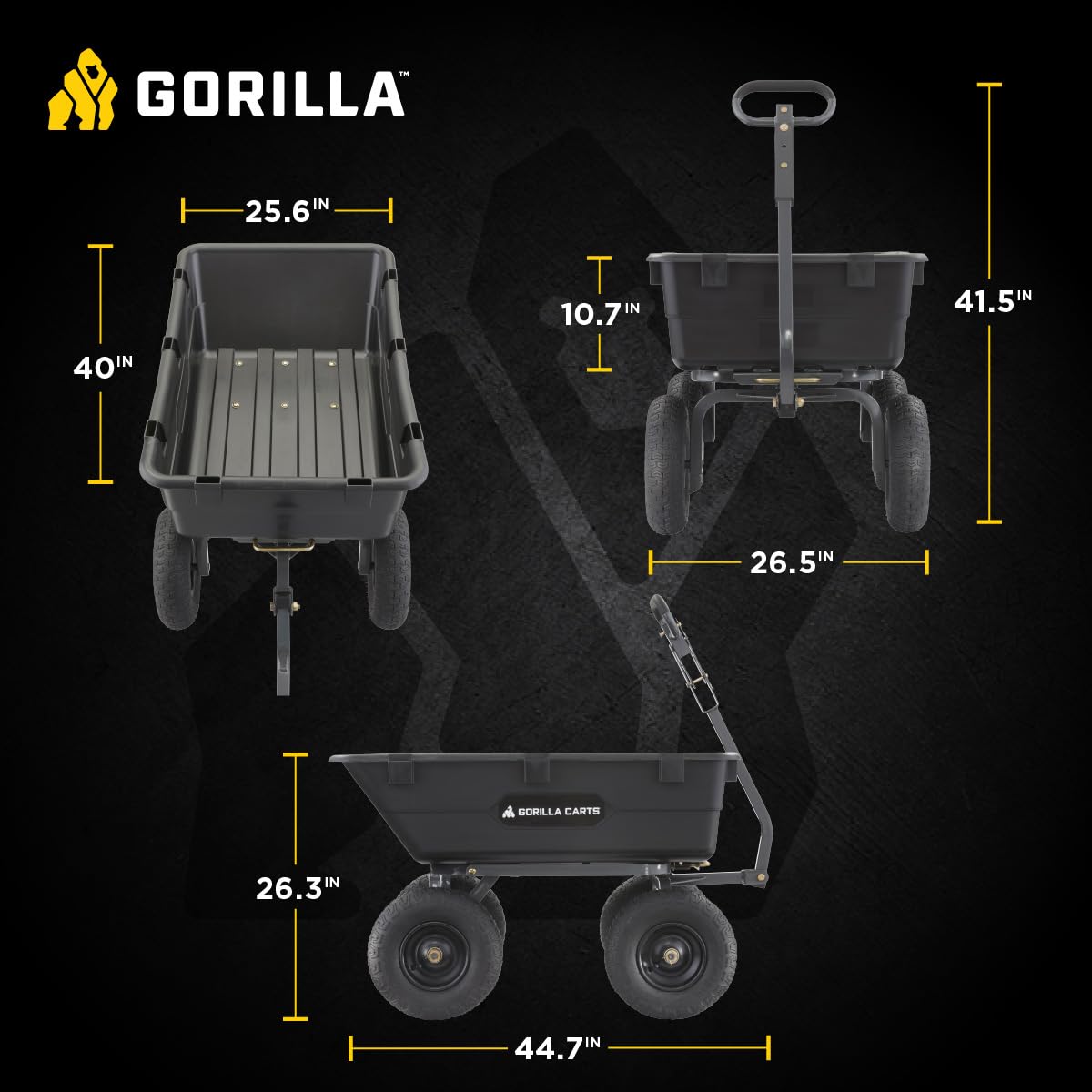 GORILLA CARTS Heavy-Duty Poly Yard Dump Cart - 1200 lb Capacity