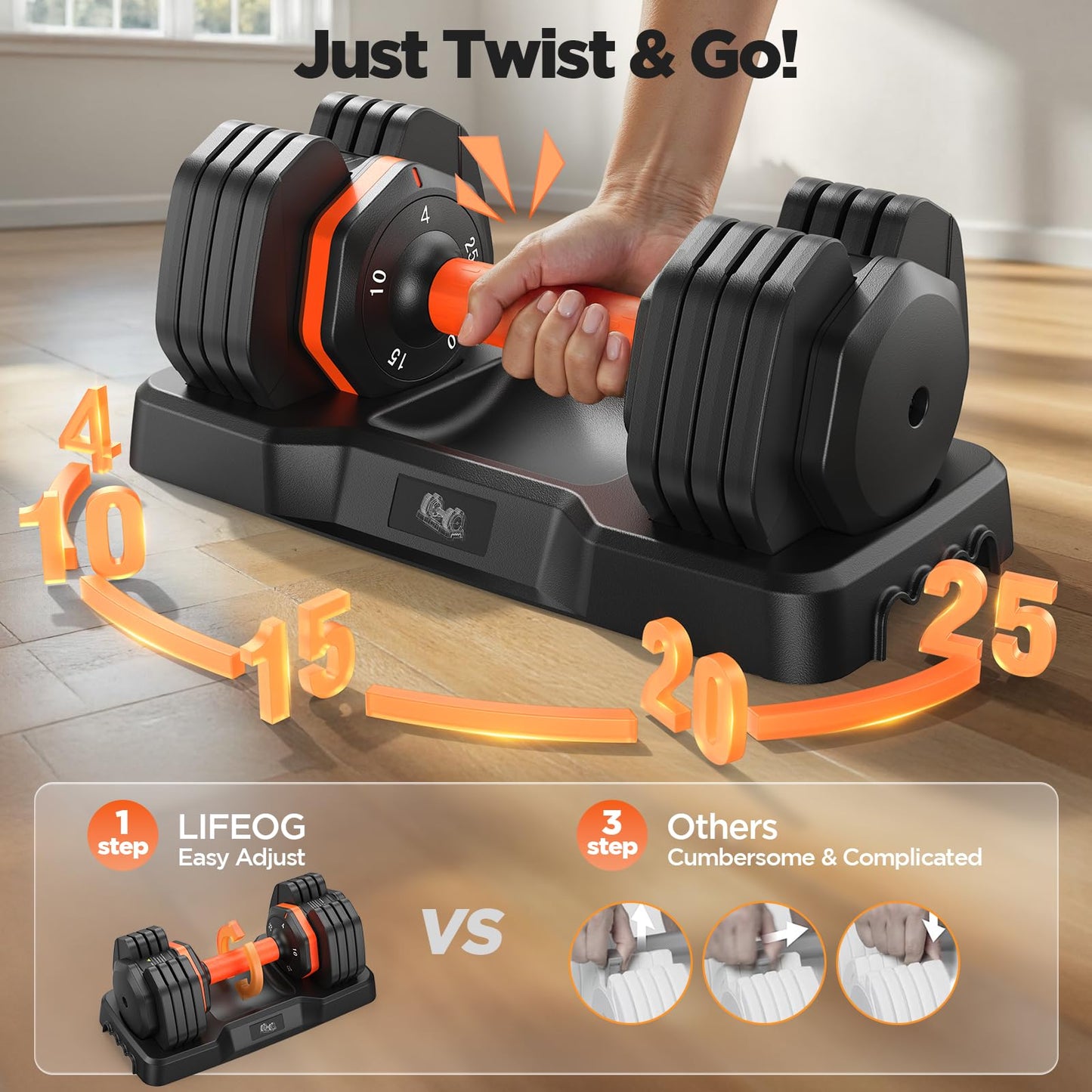 LIFEOG 2026 FDB2 Adjustable Dumbbell Set - 110lbs