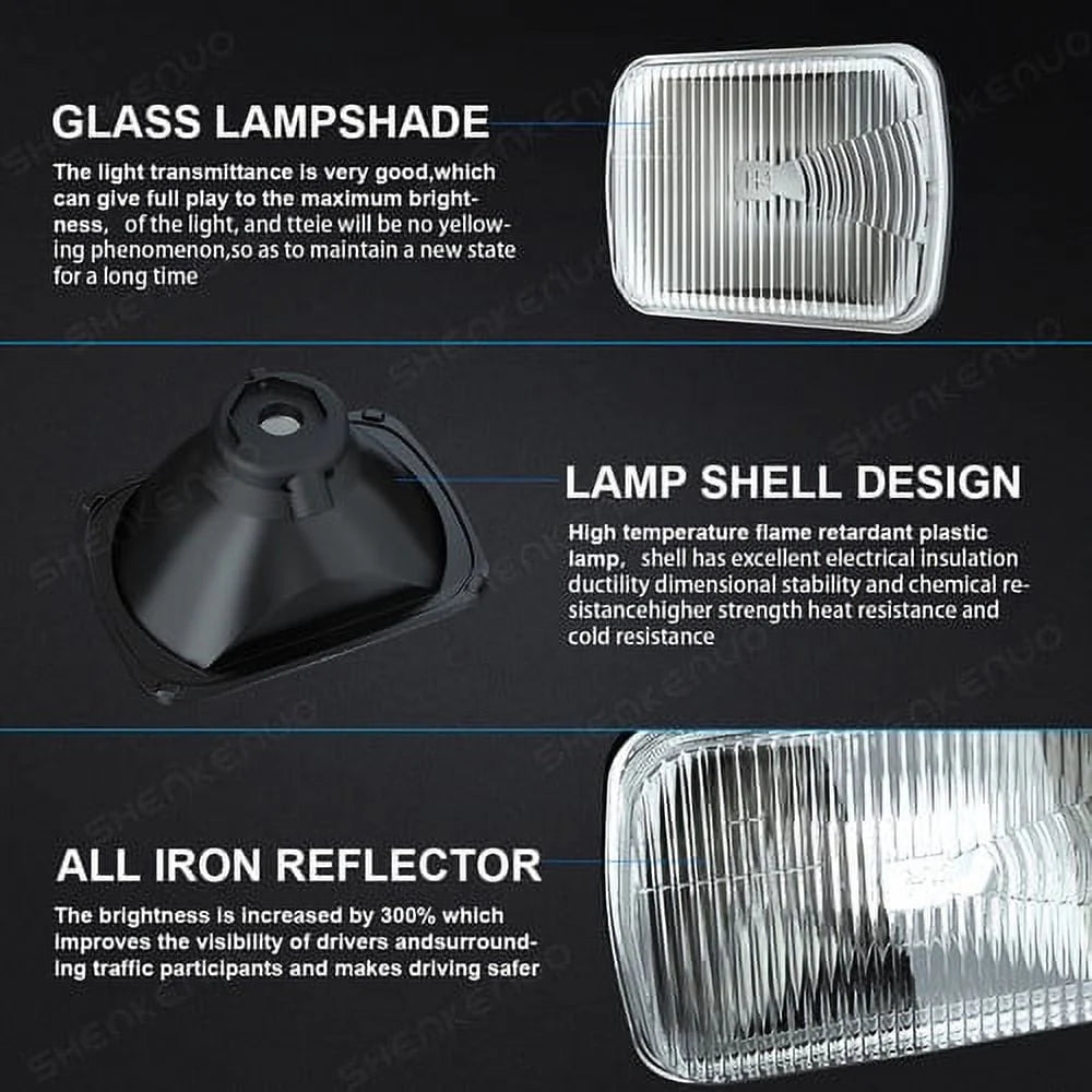 for Ford F 150 F 250 Truck E-150 E-250 Van 5x7'' 7x6'' LED Crystal Clear Glass Lens Headlight Set