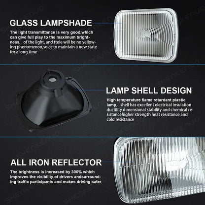 for Ford F 150 F 250 Truck E-150 E-250 Van 5x7'' 7x6'' LED Crystal Clear Glass Lens Headlight Set