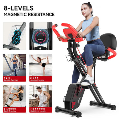 Pooboo 3 In 1 Foldable Exercise Bike Indoor Cycling Bike Workout 300Lb
