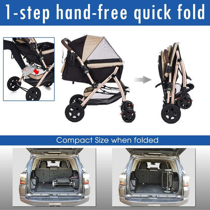 Pet Rover Premium Heavy Duty DogCat Stroller Travel Carriage CompartmentZipperless EntryPump-Free Rubber Tires Small, Medium, Large Pets (Black 2nd-Gen.), X-Large (Pack of 1)