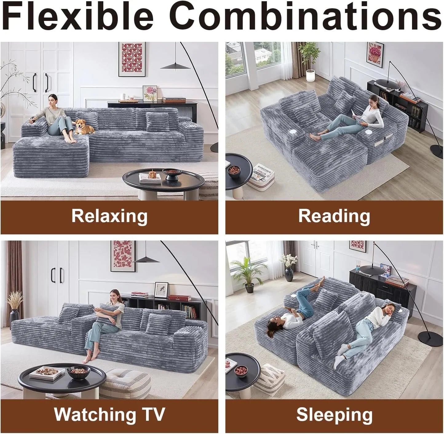 Cloud Sectional Couch with L-Shape Chaise, Modern Modular Sofa with Deep Seat, Built-in Cup Holder & Storage Pocket for Living Room Bedroom, No Assembly Required (Dark Gray, Left Sitting Chaise)