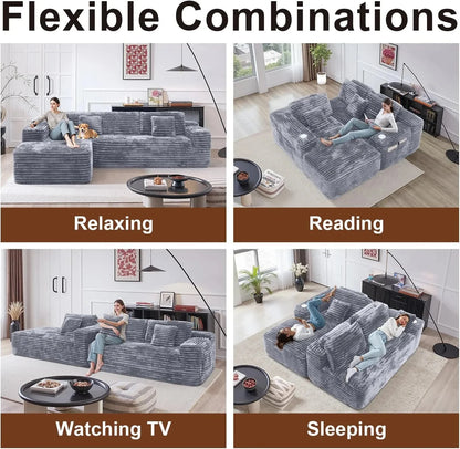 Cloud Sectional Couch with L-Shape Chaise, Modern Modular Sofa with Deep Seat, Built-in Cup Holder & Storage Pocket for Living Room Bedroom, No Assembly Required (Dark Gray, Left Sitting Chaise)