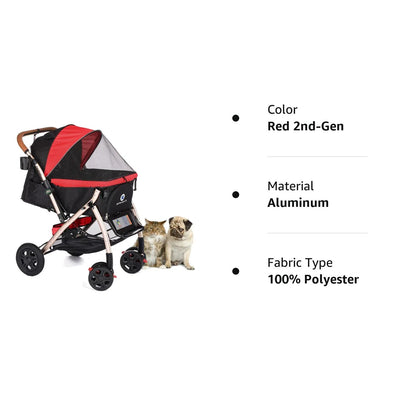 Pet Rover Premium Heavy Duty DogCat Stroller Travel Carriage CompartmentZipperless EntryPump-Free Rubber Tires Small, Medium, Large Pets (Black 2nd-Gen.), X-Large (Pack of 1)