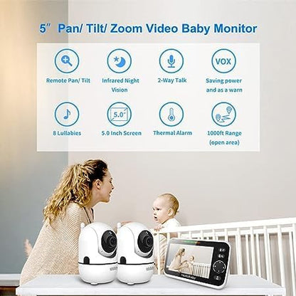HELLOBABY Upgrade Baby Monitor - 30-Hour Battery, 2 Cameras, Night Vision