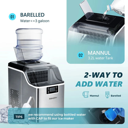 EUHOMY 14'' Cube Ice Compact Ice Maker Selectable Ice Thickness with Water Bucket