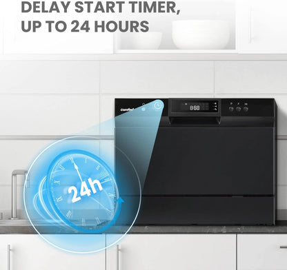 Countertop Dishwasher, Energy Star Portable Dishwasher, 6 Place Settings & 8 Washing Programs, Speed, Baby-Care, ECO& Glass, Dish Washer for Dorm, RV& Apartment, Black