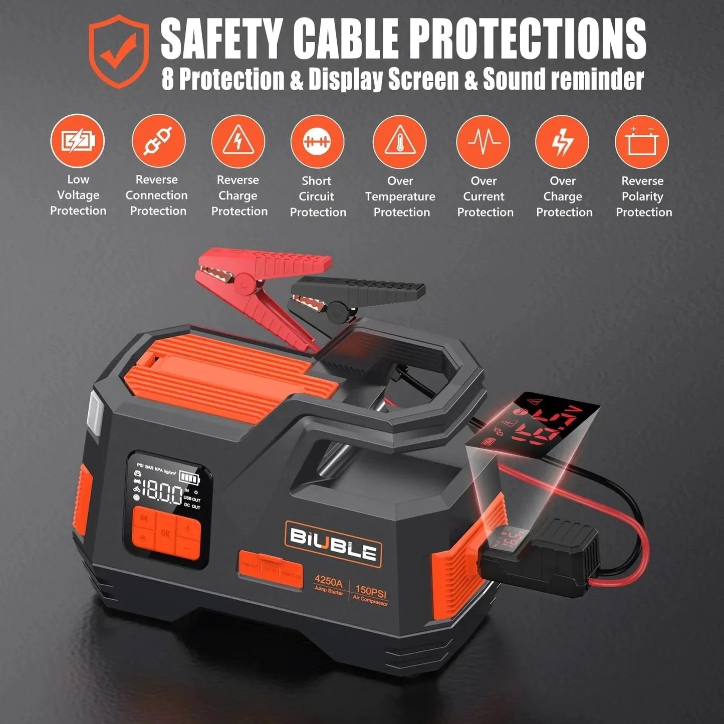 Car Jump Starter with Air Compressor, 4500A Peak 26800mAh 12V Auto with 150PSI Tire Inflatorup to All Gas or 10.0L Diesel Engine
