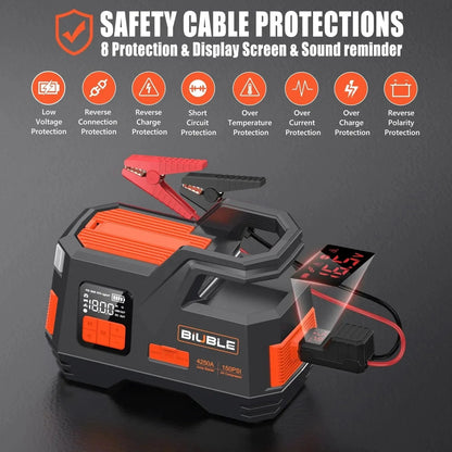 Car Jump Starter with Air Compressor, 4500A Peak 26800mAh 12V Auto with 150PSI Tire Inflatorup to All Gas or 10.0L Diesel Engine