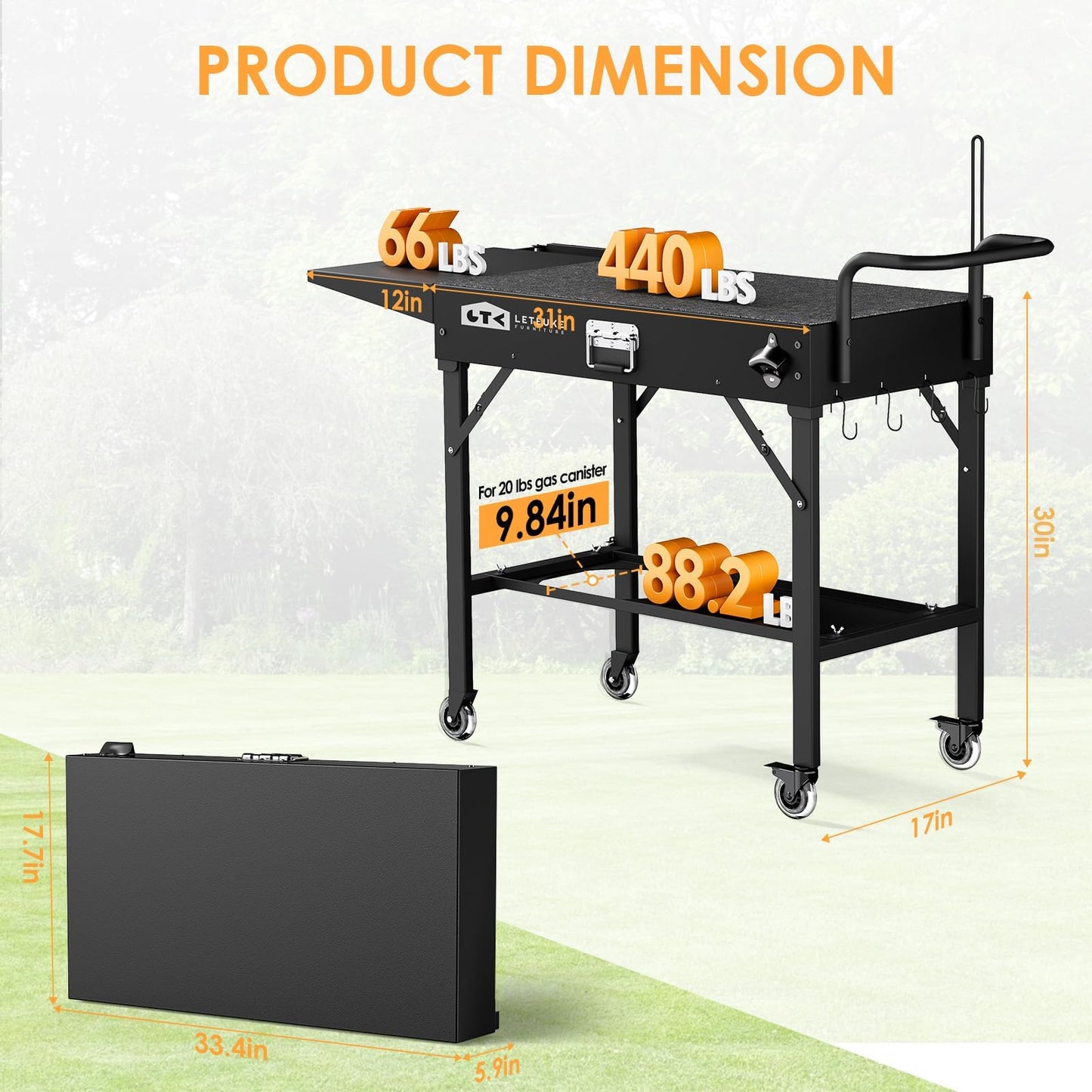 LETEUKE Grill Cart for Blackstone Griddle - Portable BBQ Table