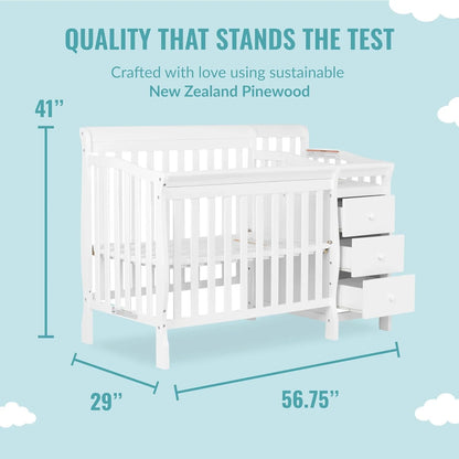 Dream On Me Jayden 4-in-1 Mini Crib & Changer with Storage, White