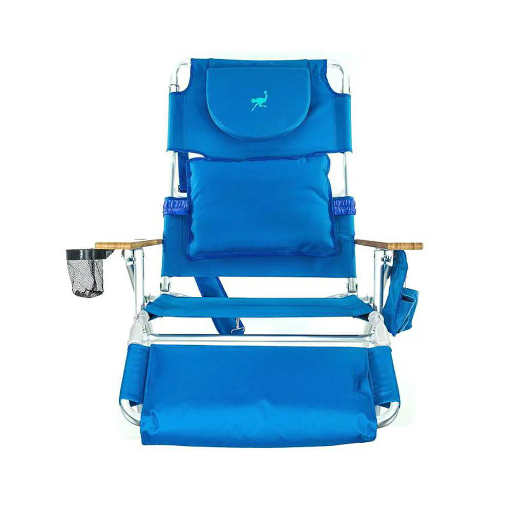 Ostrich Deluxe Padded 3 N 1 Outdoor Lounge Reclining Beach Chair, Blue (4 Pack)