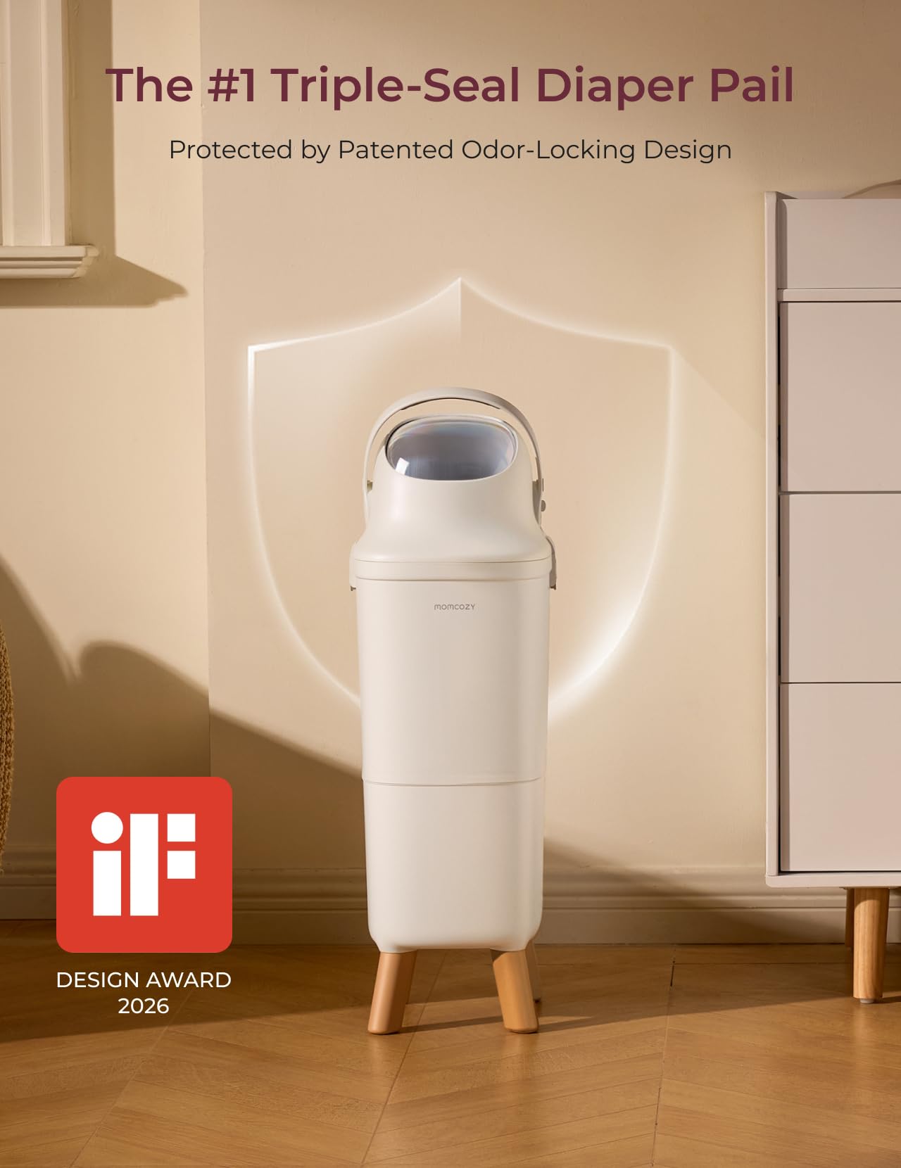 MOMCOZY Diaper Pail with Triple-Seal Odor Control & Large Capacity