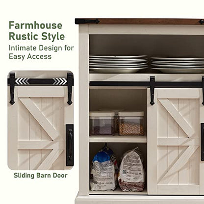 OKD Bathroom Floor Cabinet, Farmhouse Storage Cabinet with Sliding Barn Door & Storage Drawers