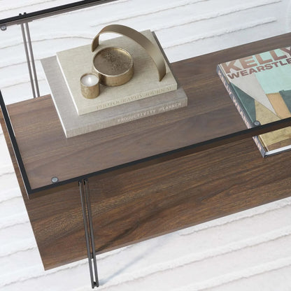 Nathan James Sonia Coffee Table with Storage Shelf, Light Wood/Rattan