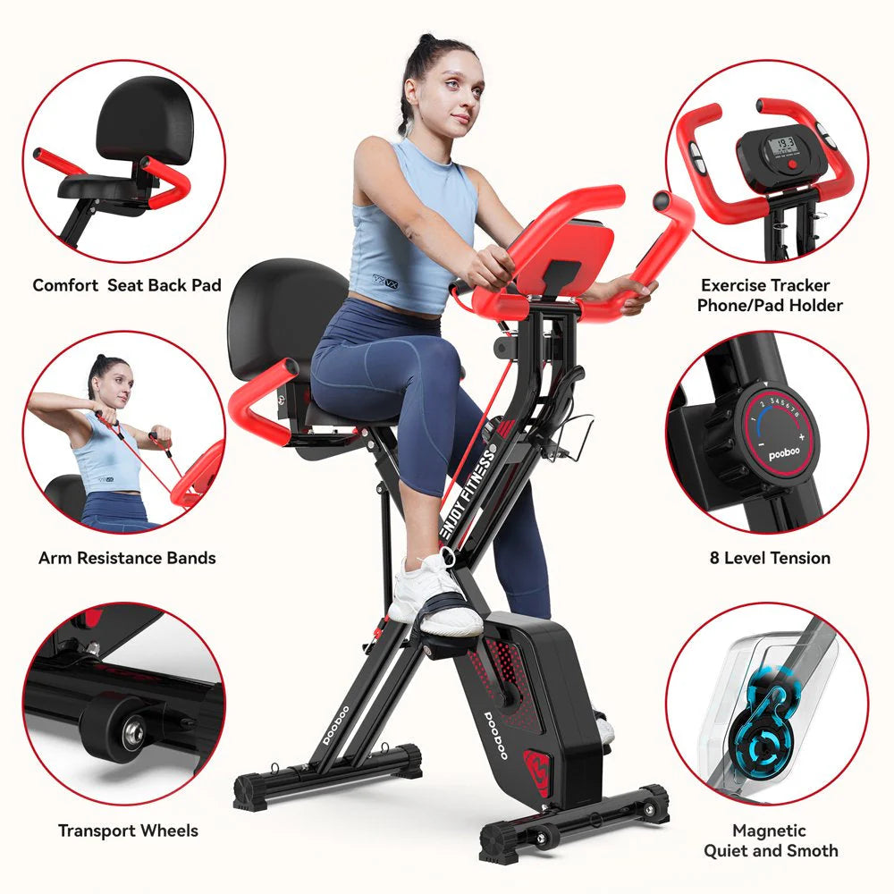 Pooboo 3 In 1 Foldable Exercise Bike Indoor Cycling Bike Workout 300Lb