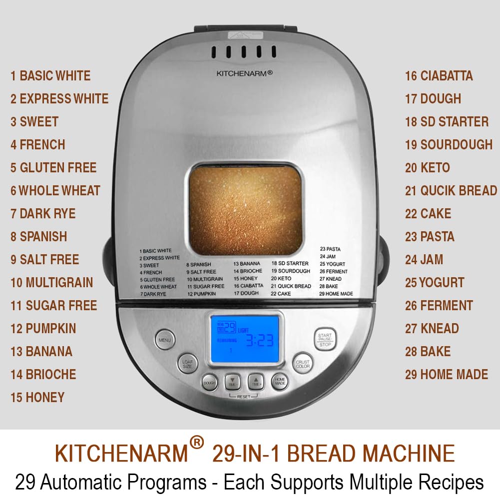 KITCHENARM 29-in-1 Smart Bread Machine with Gluten-Free Setting