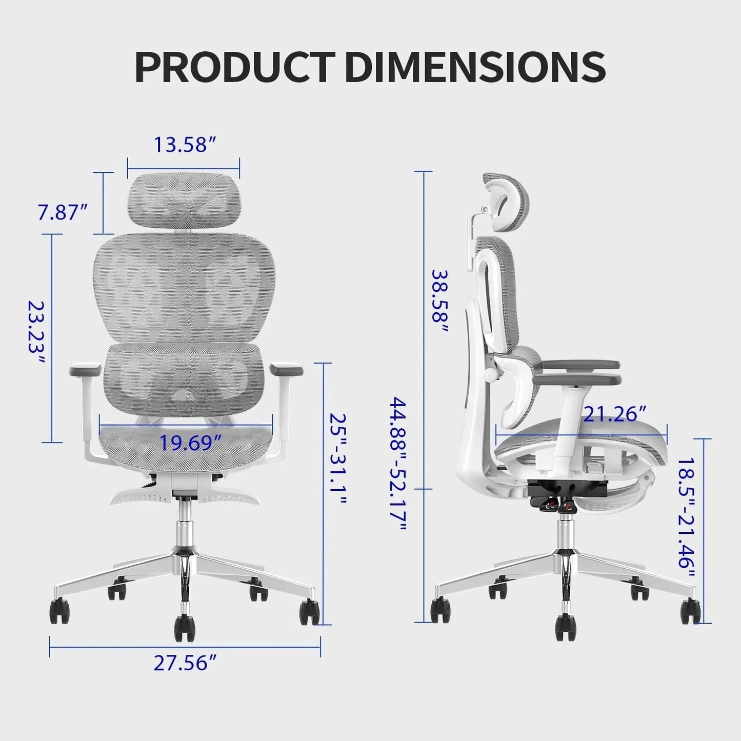 Ergo3D Ergonomic Office Chair – High Back Mesh Desk Chair with 3D Adjustable Armrests, Wheels, for Home and Office (Black)