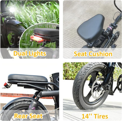 Folding Electric Bike for Adult 400W Brushless Motor Ebike with 48v30A 1440WH Removable Battery UP to 23Mph, 14" Fat Tire City Commuter Ebike,70Miles