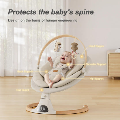 MONAMII Baby Swing with 5 Speeds & 10 Lullabies - Beige