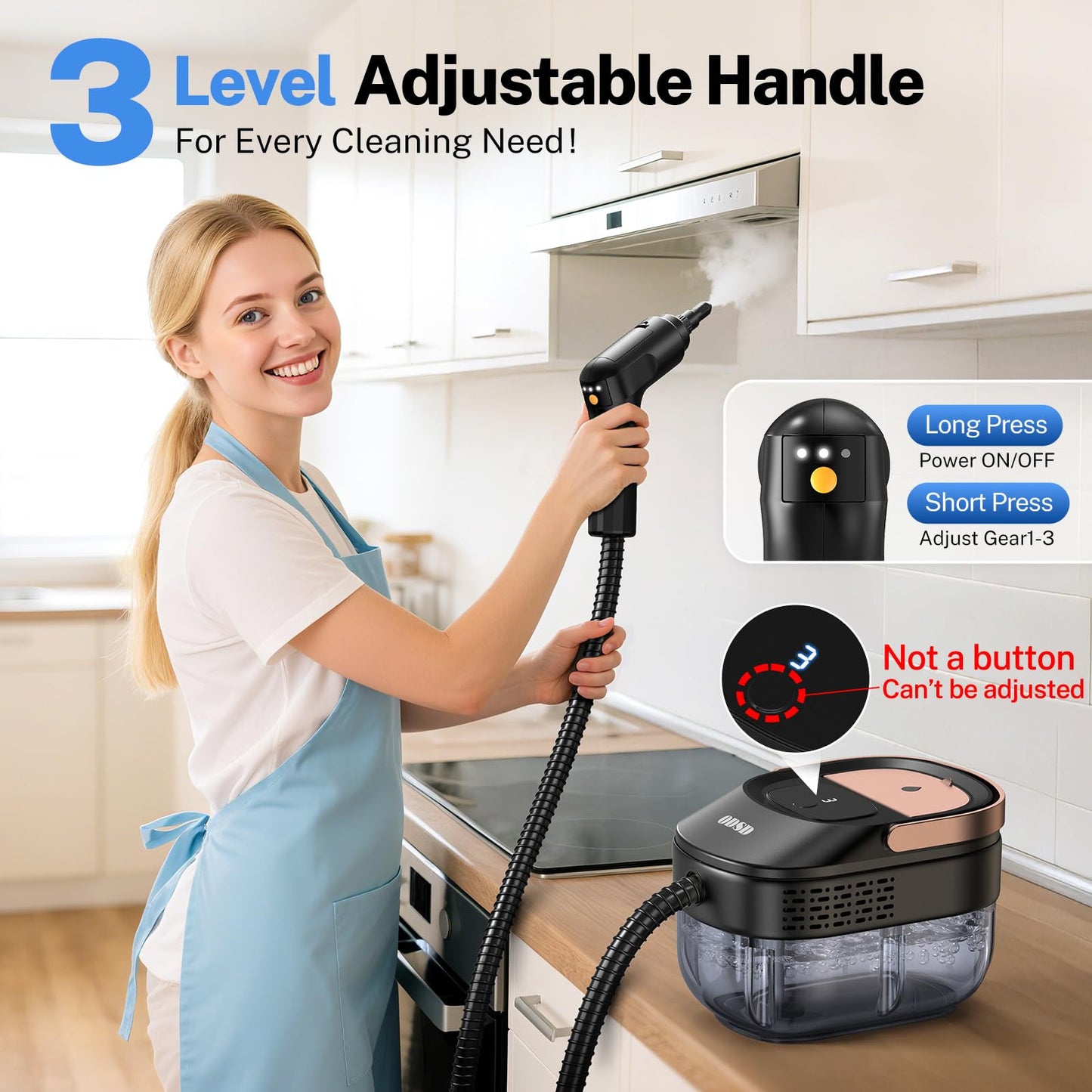 ODSD Steam Cleaner for Home & Car - 3-Level Adjustable