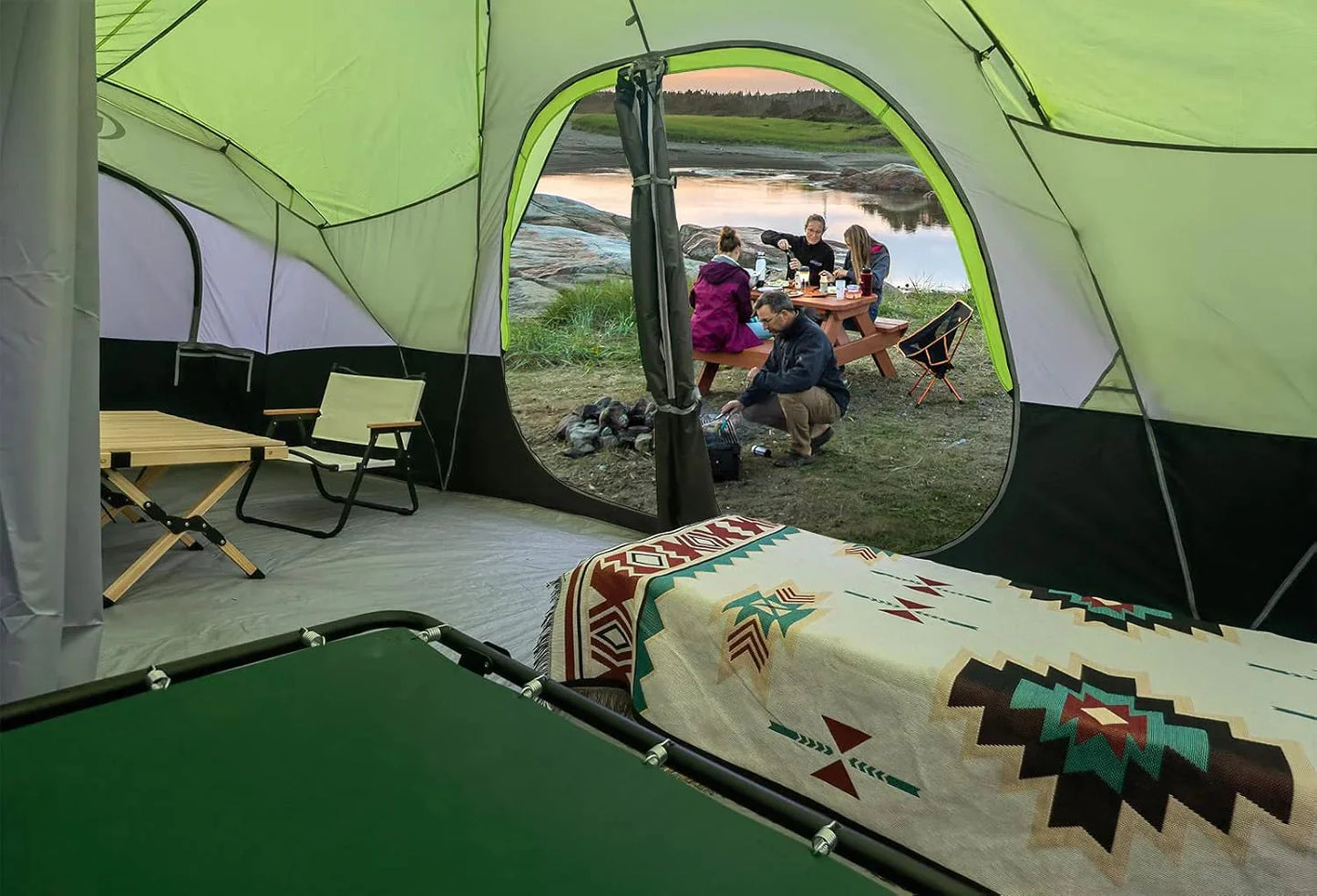 UNP Camping Tent 10-Person-Family Tents, Parties, Music Festival Tent, Big, Easy Up, 5 Large Mesh Windows, Double Layer, 2 Room, Waterproof, Weather Resistant, 18ft x 9ft x78in