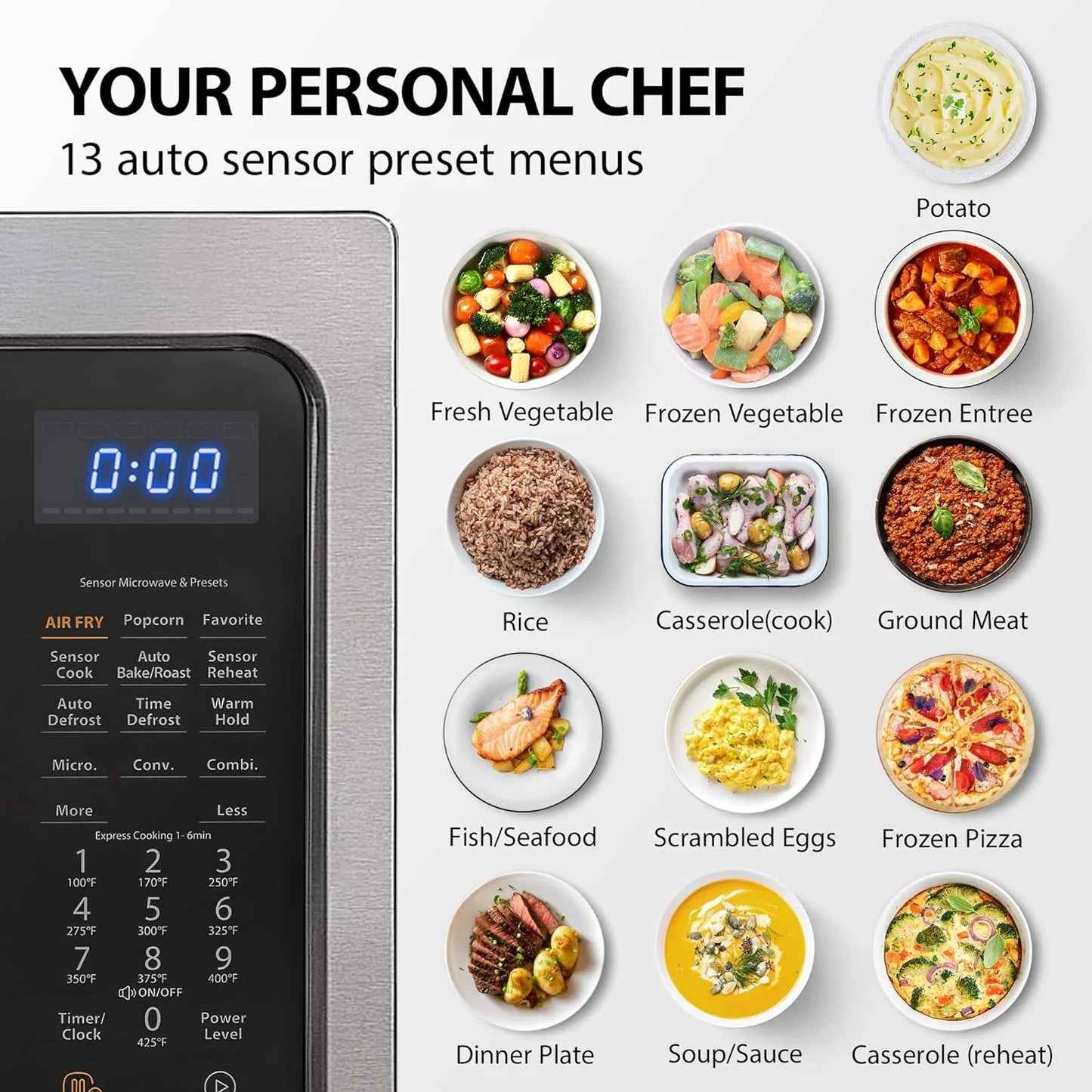 TOSHIBA 4-in-1 ML-EC42P(SS) Countertop Microwave Oven, Smart Sensor, Convection, Air Fryer Combo, Mute Function, Position Memory 13.6" Turntable, 1.5 Cu Ft, 1000W, Silver