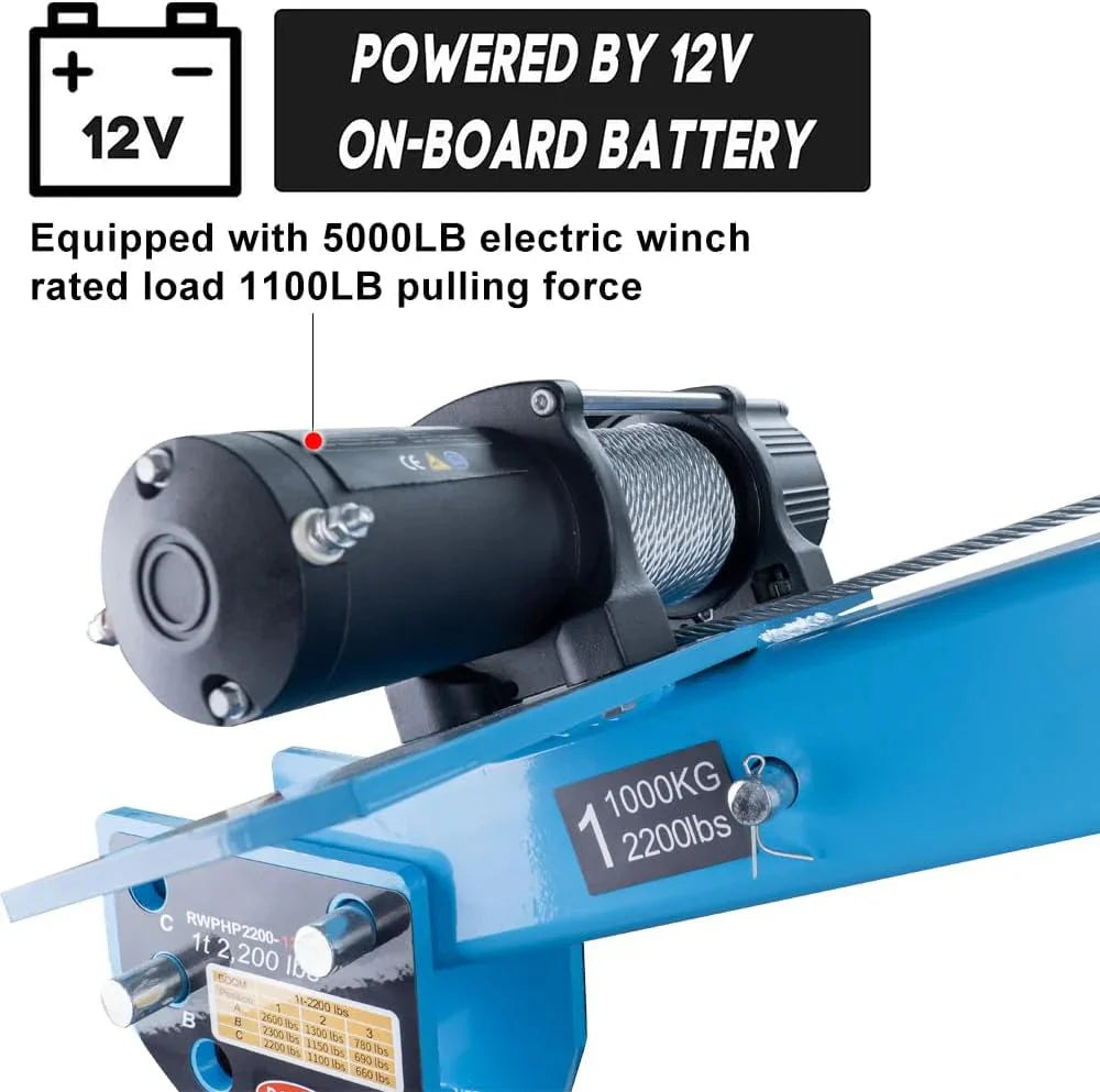 Pismire Winch Versatile 0.5T Folding Truck-Mounted Bed Crane Hoist Lift Pickup with Electric Winch 3500 lb 12V, Painted Steel 1100 lb Pickup 360 Swivel Base