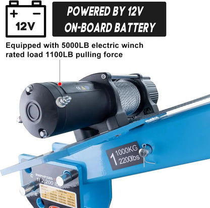 Pismire Winch Versatile 0.5T Folding Truck-Mounted Bed Crane Hoist Lift Pickup with Electric Winch 3500 lb 12V, Painted Steel 1100 lb Pickup 360 Swivel Base