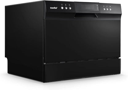 Countertop Dishwasher, Energy Star Portable Dishwasher, 6 Place Settings & 8 Washing Programs, Speed, Baby-Care, ECO& Glass, Dish Washer for Dorm, RV& Apartment, Black