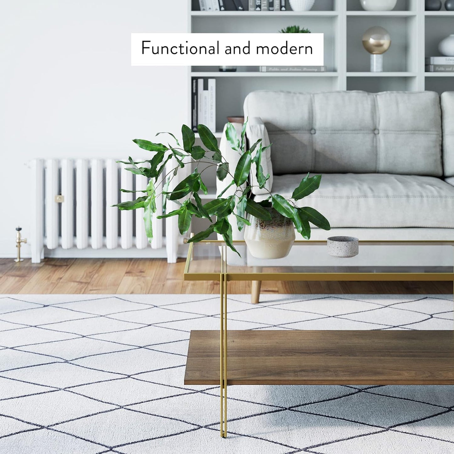 Nathan James Sonia Coffee Table with Storage Shelf, Light Wood/Rattan