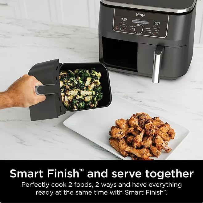 Ninja Foodi AD150, 8 Quart, 6 in 1 DualZone Air Fryer, 2 Basket, Smart Finish & Match Cook, Air Fry, Roast, Bake, Reheat, Dehydrate, Dishwasher Safe, Family Size, Black : Home & Kitchen