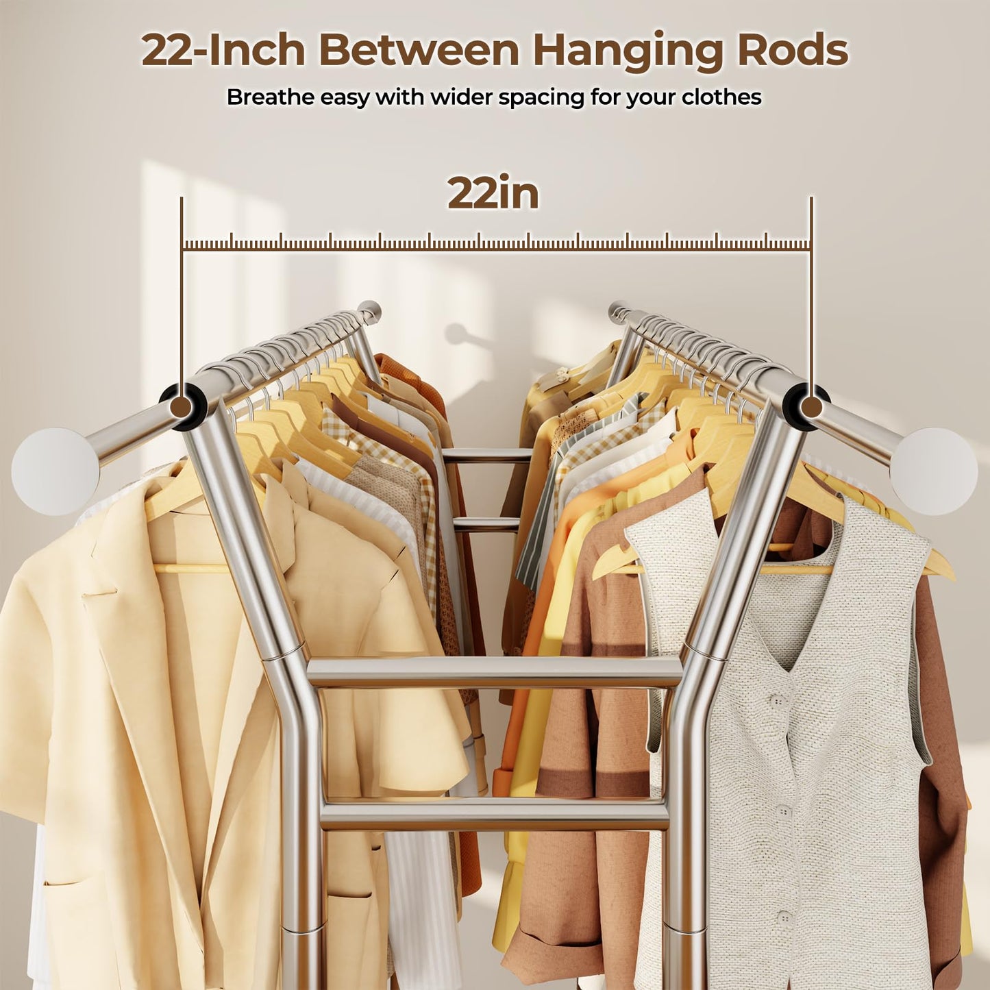 HYSEYY Heavy Duty Rolling Clothes Rack with Shelves 700LBS