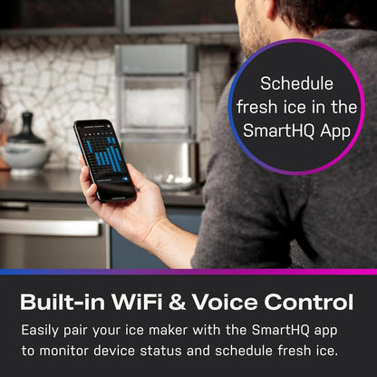 Countertop Nugget Ice Maker with Side Tank | Ice Machine with WiFi Connectivity | Smart Home Kitchen Essentials | Stainless Steel
