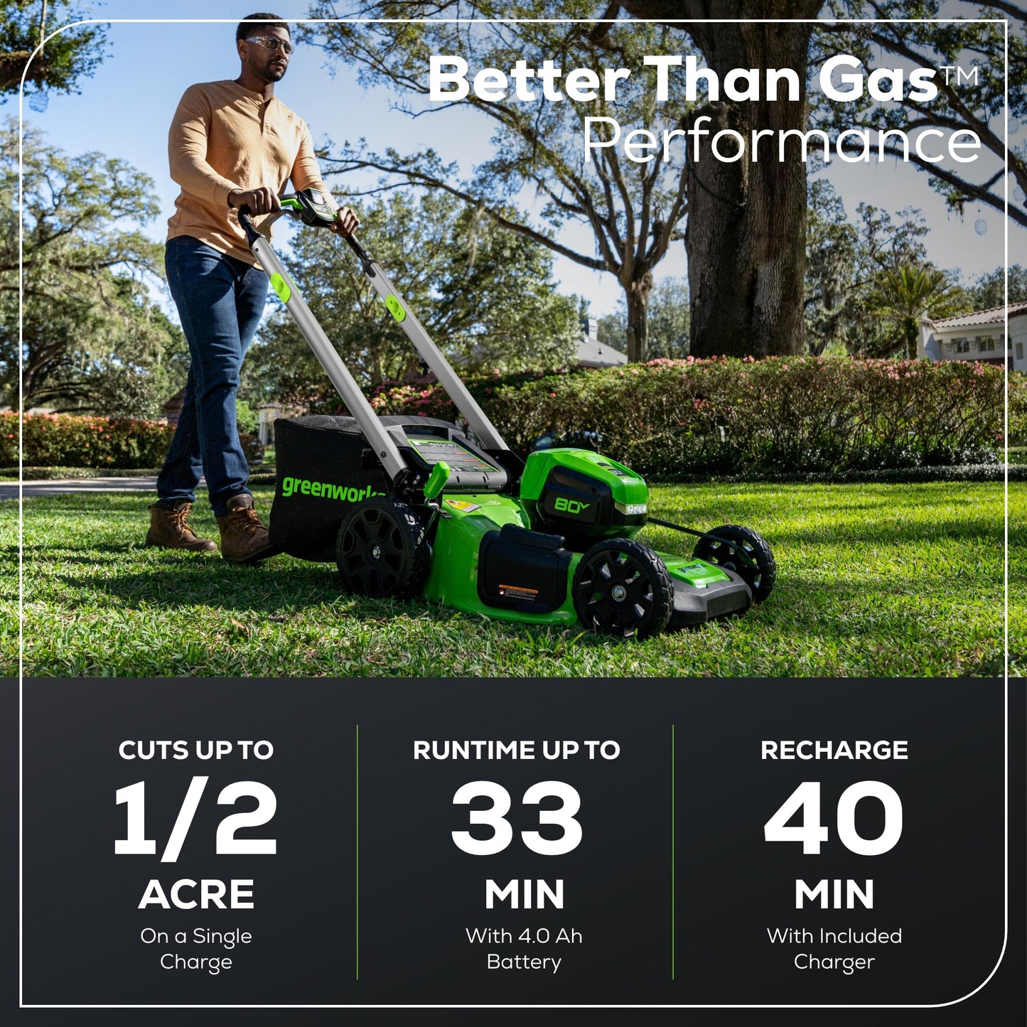 GREENWORKS 80V Self-Propelled Cordless Lawn Mower with Battery