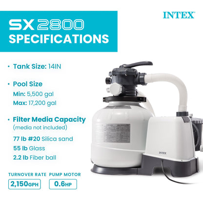 INTEX Krystal Clear Sand Filter Pump 2800 GPH for Pools