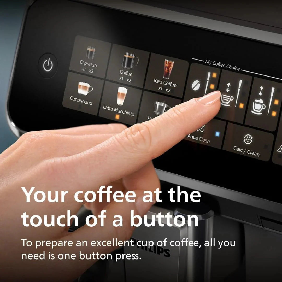 Philips Series 3300 Fully Automatic Espresso Coffee Machine - 6 Hot & Iced Drinks, LatteGo Milk System, 40% Quieter SilentBrew, Ceramic Grinder, Aquaclean Filter, Glossy Black (EP3341/50)