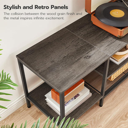 TV Stand with Power Outlets to 75 Inches, TV Console Table with Open Storage Shelves Cabinet, Industrial Media Entertainment Center for Living Room Bedroom, Rustic Brown and Black BF60DS01