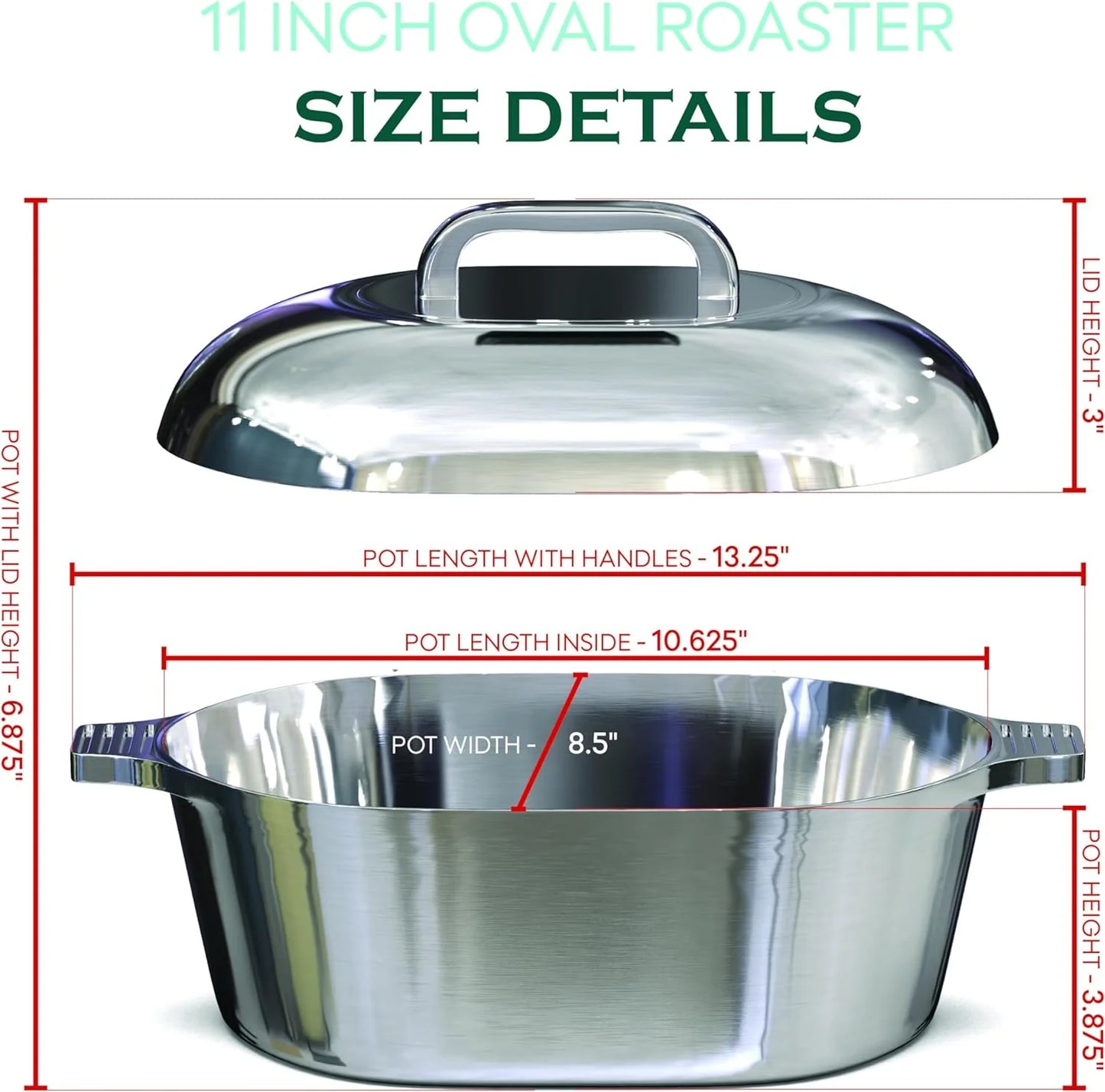 Cast Aluminum Dutch Oven - 8 Quart - Oval Dutch Oven Pot with Lid for Families and Parties - Lightweight Cajun Cookware with Ideal Heat Distribution - Oval Roaster Pan with Lid (13 Inch)