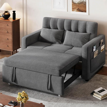 DWVO 3-in-1 Convertible Sofa Bed, 55" Sleeper Sofa with Pull-Out Bed, Cat-Scratch-Proof Fabric Futon Couch with Adjustable Backrest and Side Pocket, Loveseat for Living Room Apartment, Grey
