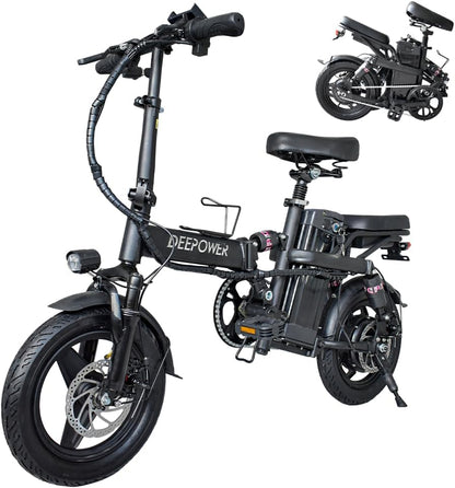 Folding Electric Bike for Adult 400W Brushless Motor Ebike with 48v30A 1440WH Removable Battery UP to 23Mph, 14" Fat Tire City Commuter Ebike,70Miles