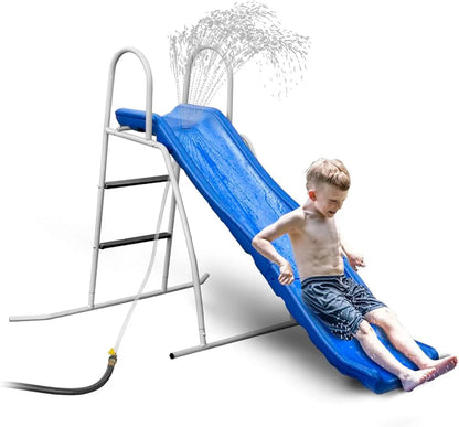 XDP Recreation 6 Foot Water Wave Slide with Built In Adjustable Sprinkler, Freestanding with Ground Pad and Hose Extension for Lawn Fun, Ages 3 to 8