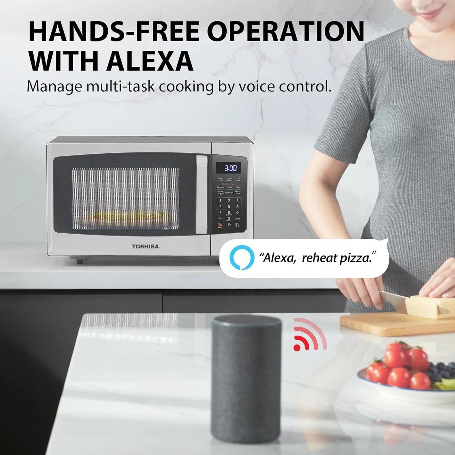 TOSHIBA 4-in-1 ML-EC42P(SS) Countertop Microwave Oven, Smart Sensor, Convection, Air Fryer Combo, Mute Function, Position Memory 13.6" Turntable, 1.5 Cu Ft, 1000W, Silver