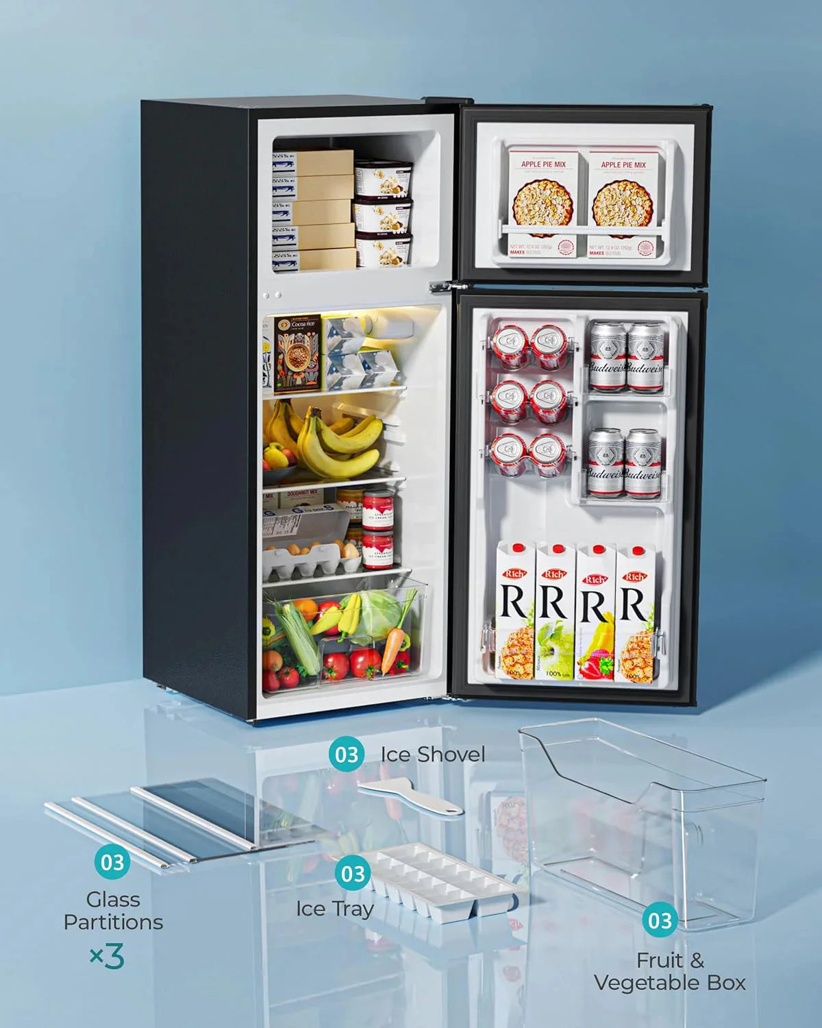 EUHOMY 3.2 Cu.Ft Mini Fridge with Freezer 2-Door Compact Refrigerator for Bedroom, Dorm, Office or Apartment, Silver