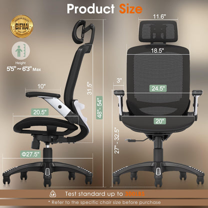 GABRYLLY Ergonomic High Back Office Chair with Headrest