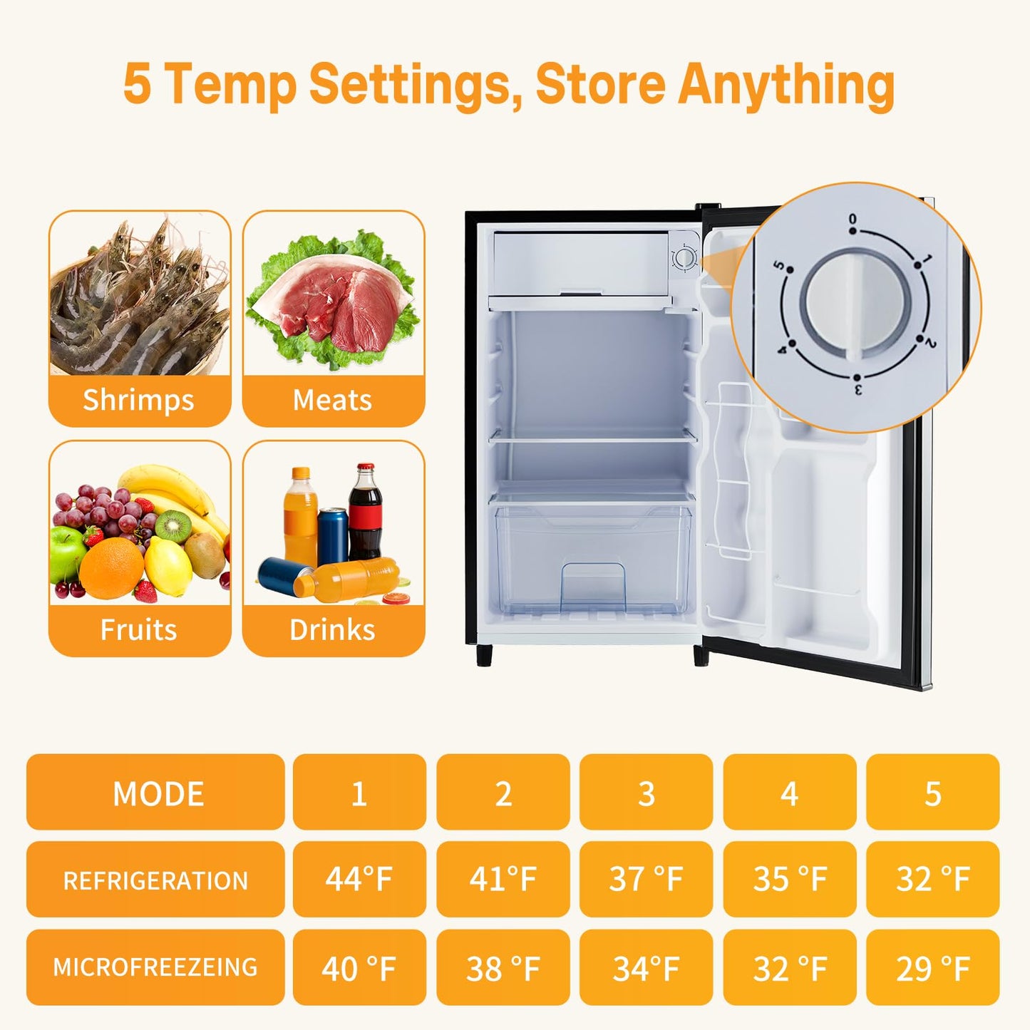 NEWBULIG Mini Fridge with Freezer - 3.2 Cu.Ft Compact Refrigerator
