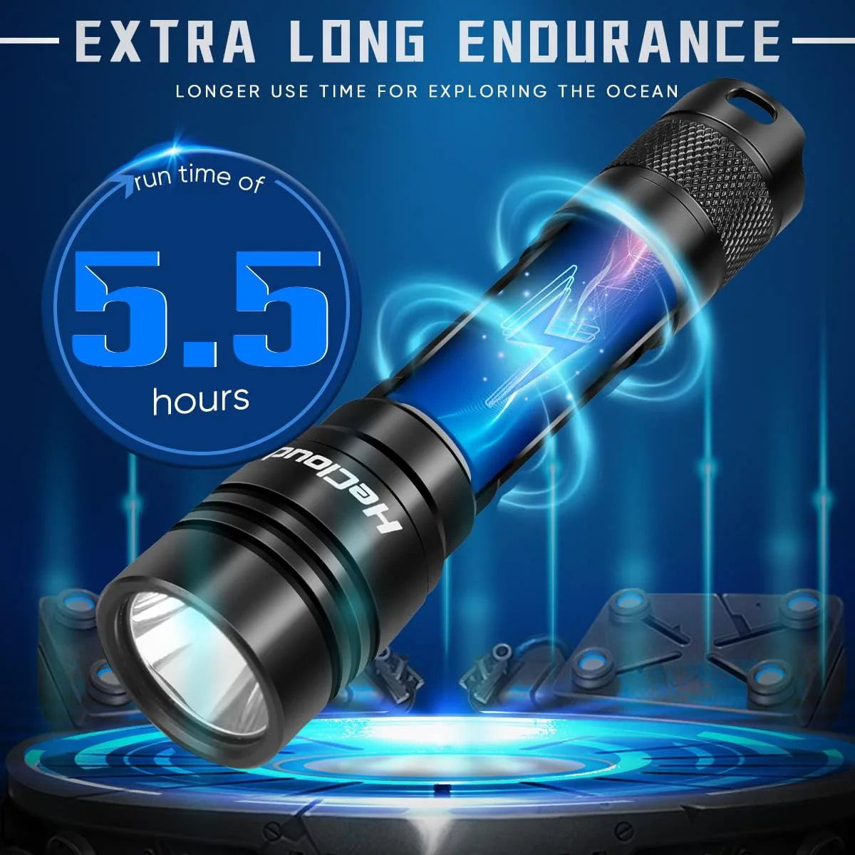 Scuba Diving Flashlight with Rechargeable Dive Light Scuba Diving 5500LM Underwater Flashlight 328ft IPX8 Waterproof 4 Modes Scuba Dive Light with Charger for Submarine Deep Sea Snorkeling