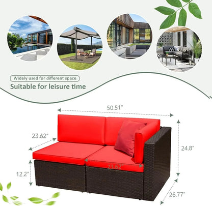 Devoko 5 Pieces Patio Furniture Sets All Weather Outdoor Sectional Patio Sofa Manual Weaving Wicker Rattan Patio Seating Sofas with Cushion and Glass Table(Beige)