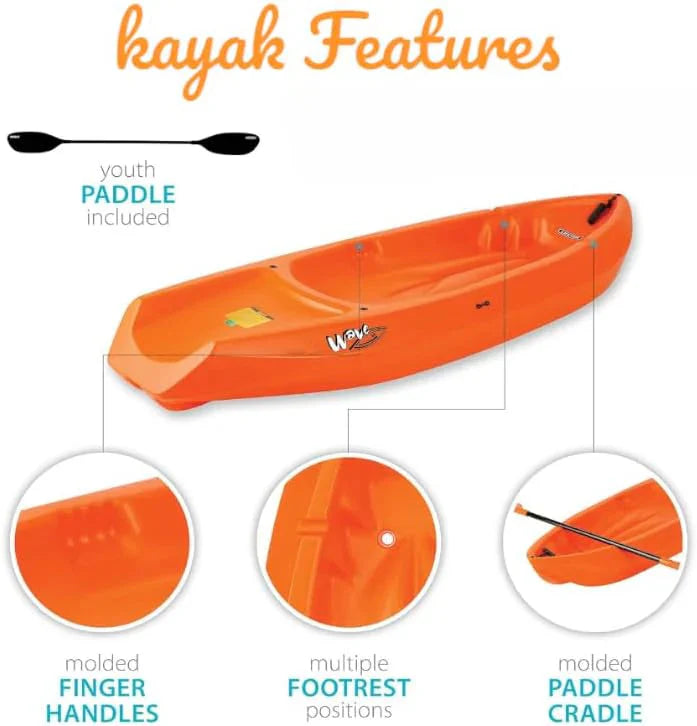 The Wave 6' Youth Kayak with Paddle. Designed for Stability and Safety, It's The Perfect Choice for Young Paddlers Ready to Conquer The Water
